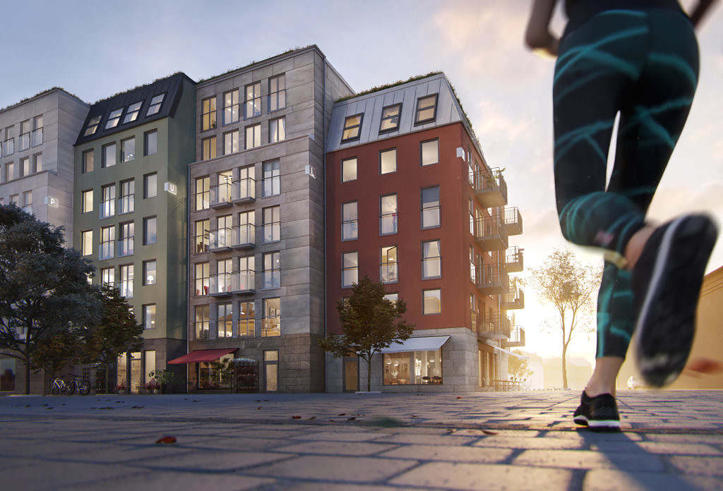 Rendering of apartment buildings in Uppsala.