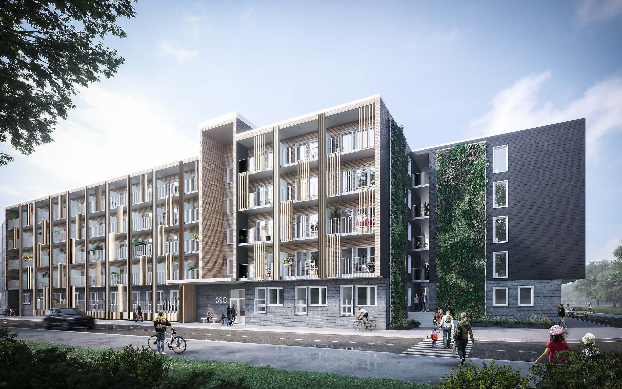 Rendering of apartment buildings in the Glidplanet neighborhood, Örebro.